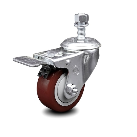 Service Caster 3 Inch Maroon Polyurethane Wheel Swivel 1/2 Inch Stem Caster with Total Lock Brake SCC-TSTTL20S314-PPUB-MRN-121315